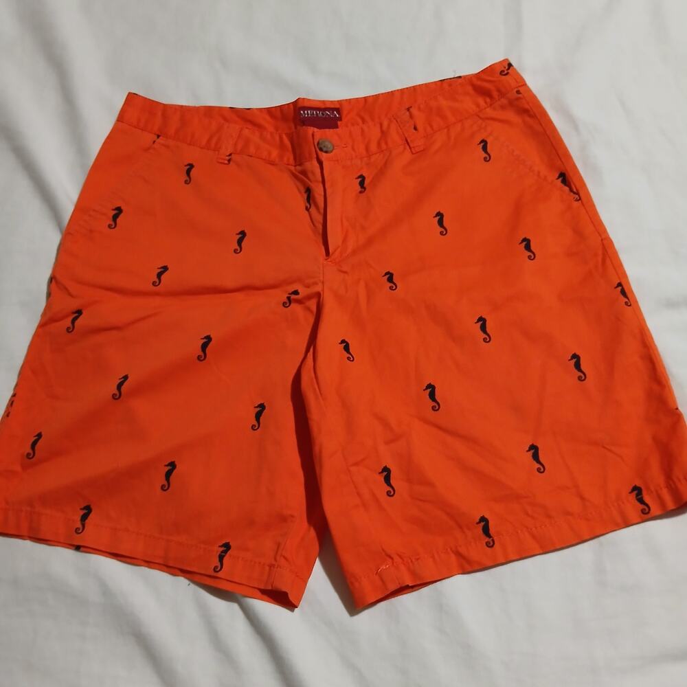 Merona size 10 SEAHORSE shorts sooooo cute coral red 9" inseam 100% cotton